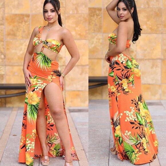 Alodra Stretchy One shoulder Cutout Slit Maxi Dress - Picture 1 of 4